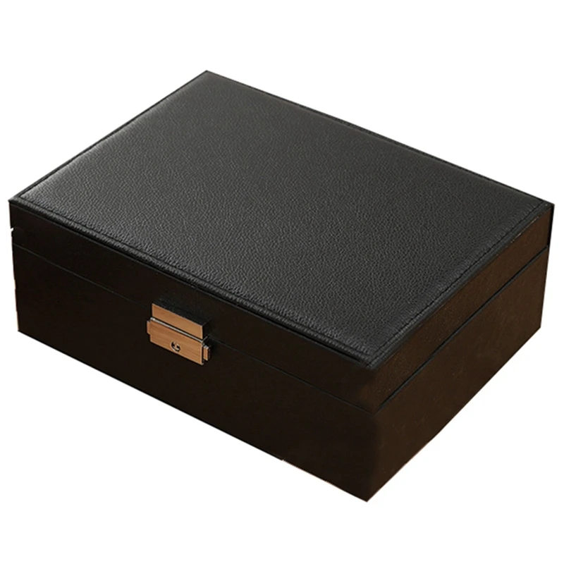 

Watch PU Leather Jewelry Storage Box Earrings Ring Display Case Double