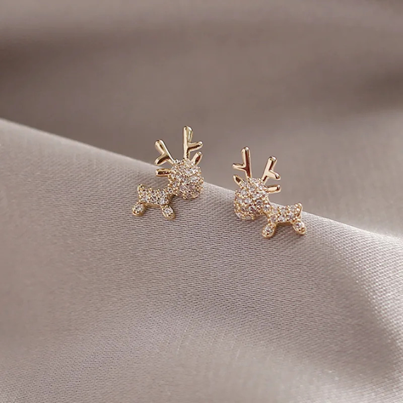 

Earrings S925 Silver Full Diamond Little Elk Earrings Korean Temperament Small Cute Jewlery Cold Style Elegant Earrings Women
