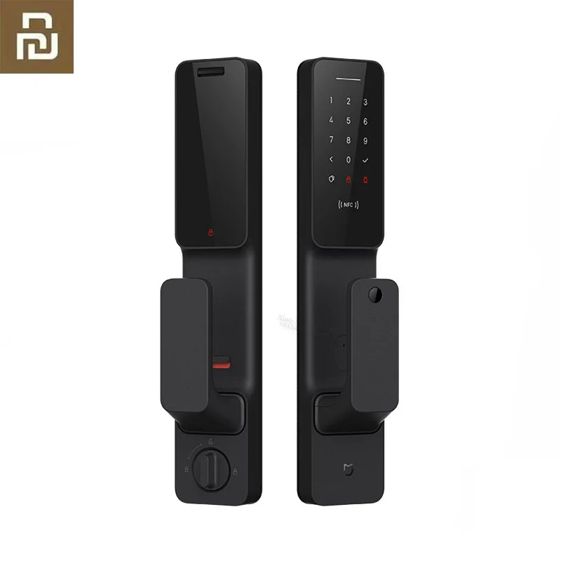 Black Умный дверной замок Xiaomi Mijia Push-Pull с датчиком отпечатков пальцев Passpord NFC Bluetooth разблокировка приложение управление интеллектуальным соединением - Цвет: Black