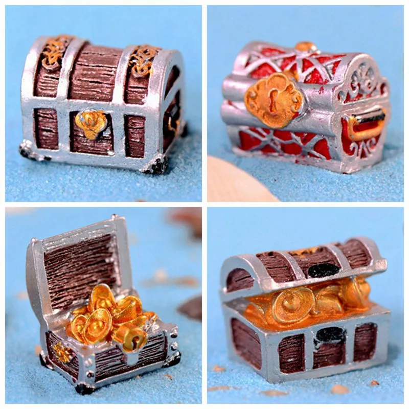 

Treasure Chest Box Antique Creative Fish Tank Aquarium Decoration Landscape Pirate Gold Coins Fishtank Ornaments Resin Crafts