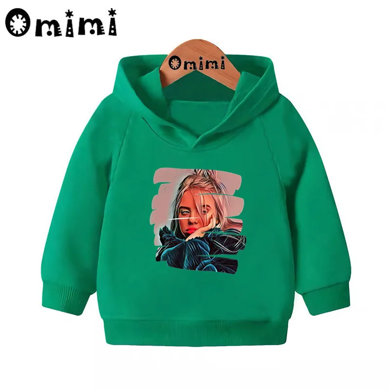 Детские толстовки Billie Eilish в стиле хип-хоп; Детские повседневные толстовки с капюшоном; пуловер для малышей; топы для девочек и мальчиков; осенняя одежда; KMT4545 - Цвет: Green-4545C
