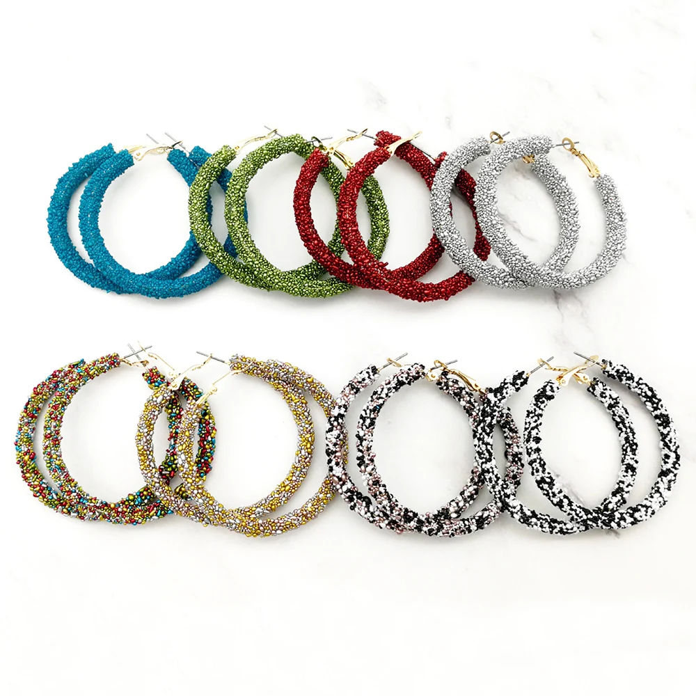 Женские богемные серьги кольца новые модные с разноцветными бусинами эффектные