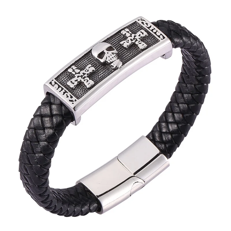 Новинка модные черные плетеные кожаные браслеты из нержавеющей стали с