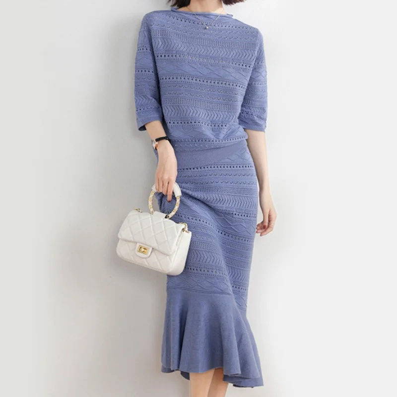 

Korean Autumn Elegant Couple of Male Tiles For Oceanic Women Top Sweater+ Bodycon Exit Mermaid Tuesdays 2Parts