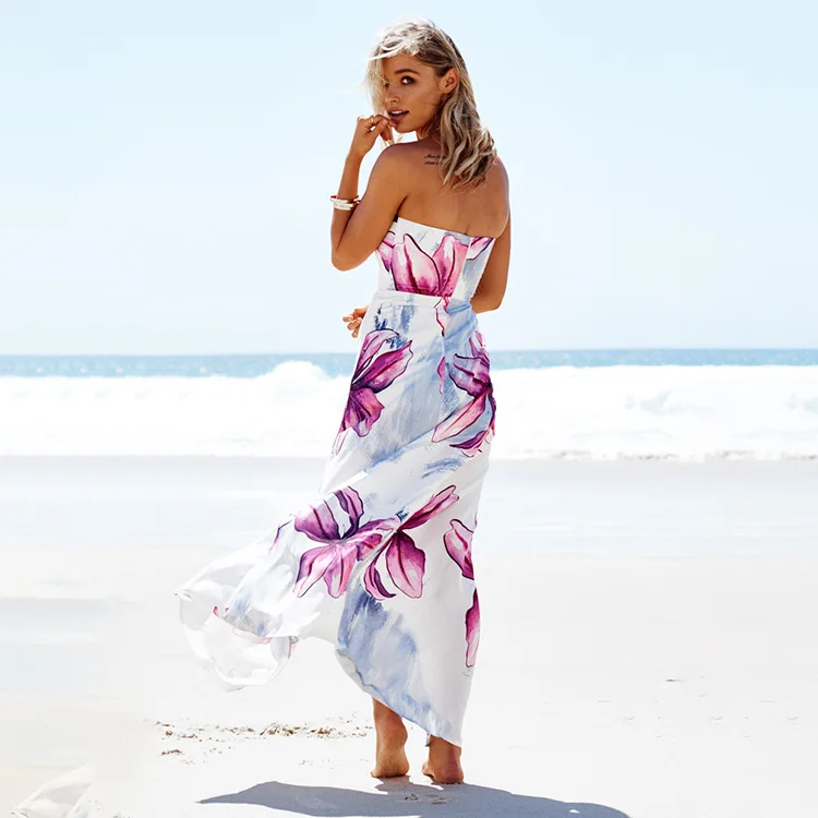 Сексуальное облегающее платье без бретелек с разрезом модное пляжное летнее