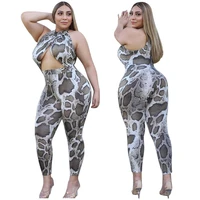 new arrivals women serpentine print jumpsuits sexy plus size autumn hollow out nightclub wear o neck sleeveless skinny rompers