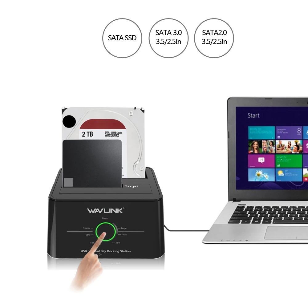 

Wavlink USB 3.1 USB C SATA Dual Bay Docking Station External Hard Drive Enclosure Offline Clone Backup for 2.5/3.5 inch HDD/SSD