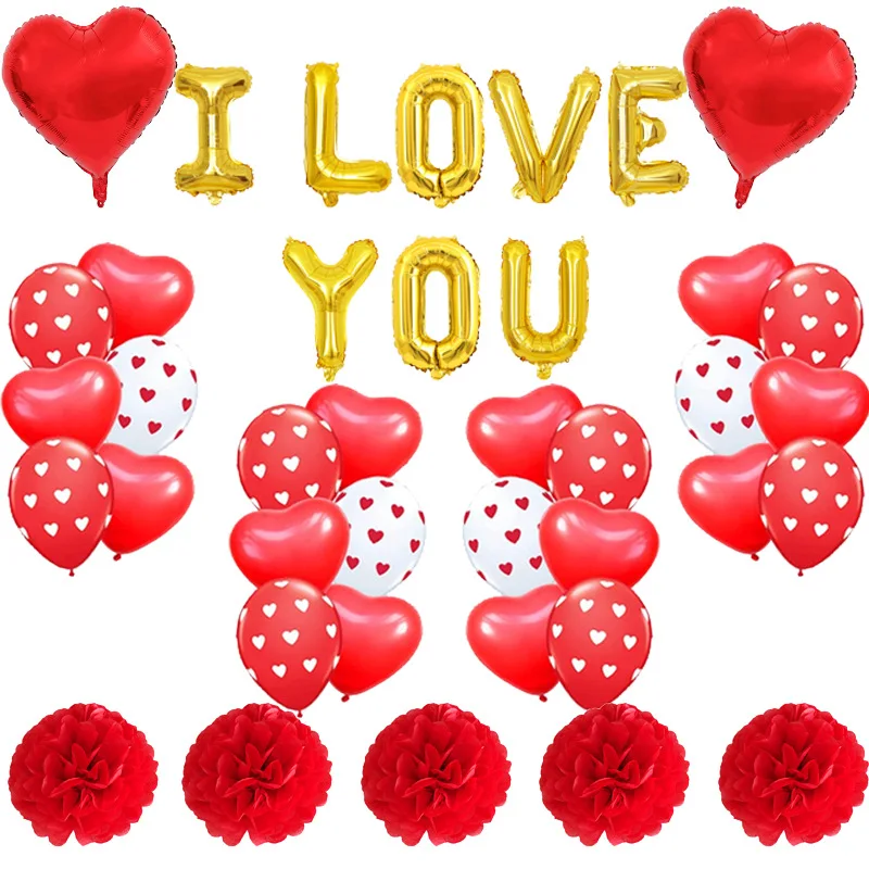 

Набор воздушных шаров на День Св. Валентина с принтом признания любовь латексный бумажный цветочный шар ILOVEYOU свадебное украшение