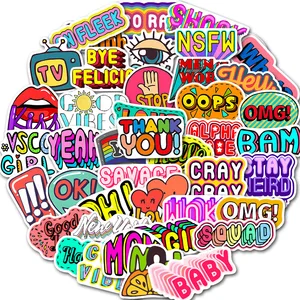 50pcs set english words sticker decal surprise short sentence pegatina diy for pc phone skateboard bicycle laptop stickers free global shipping