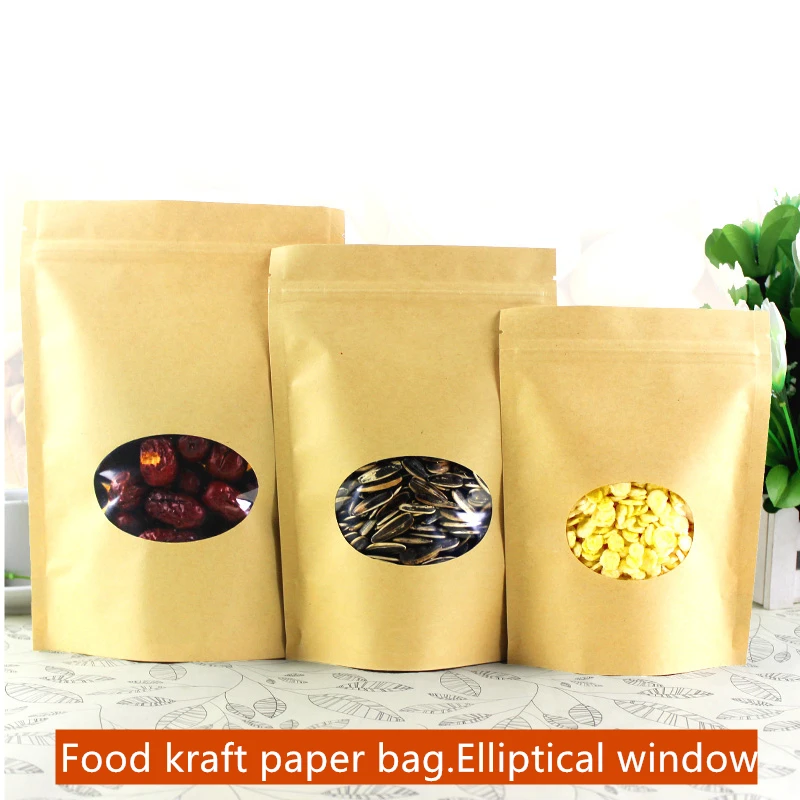 

50 шт./лот пакет из крафт-бумаги на молнии/молнии с эллиптическим окном внутри полиэтиленовый пакет из крафт-бумаги, пакет из крафт-бумаги для...