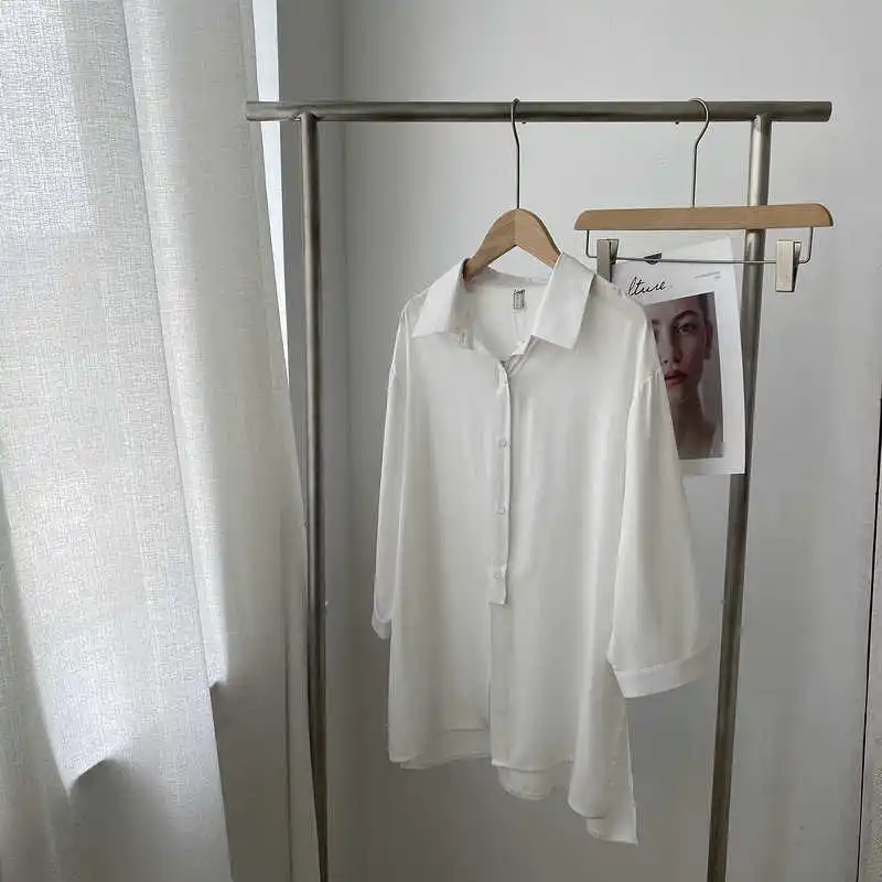 

COZOK 2021 Summer New Solid Color Polyurethane Medium Sleeve Irregular Shirt Female Morandi 529