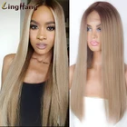 Linghang длинные прямые синтетические парики Смешанные коричневые и красные длинные парики для белыхчерных женщин средней части натуральные парики