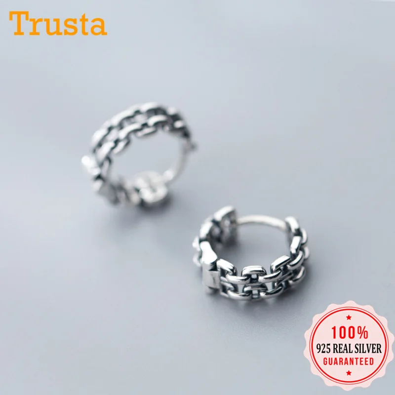 Trusta 100% Стерлинговое Серебро 925 пробы тайская цепочка обруч геометрические серьги