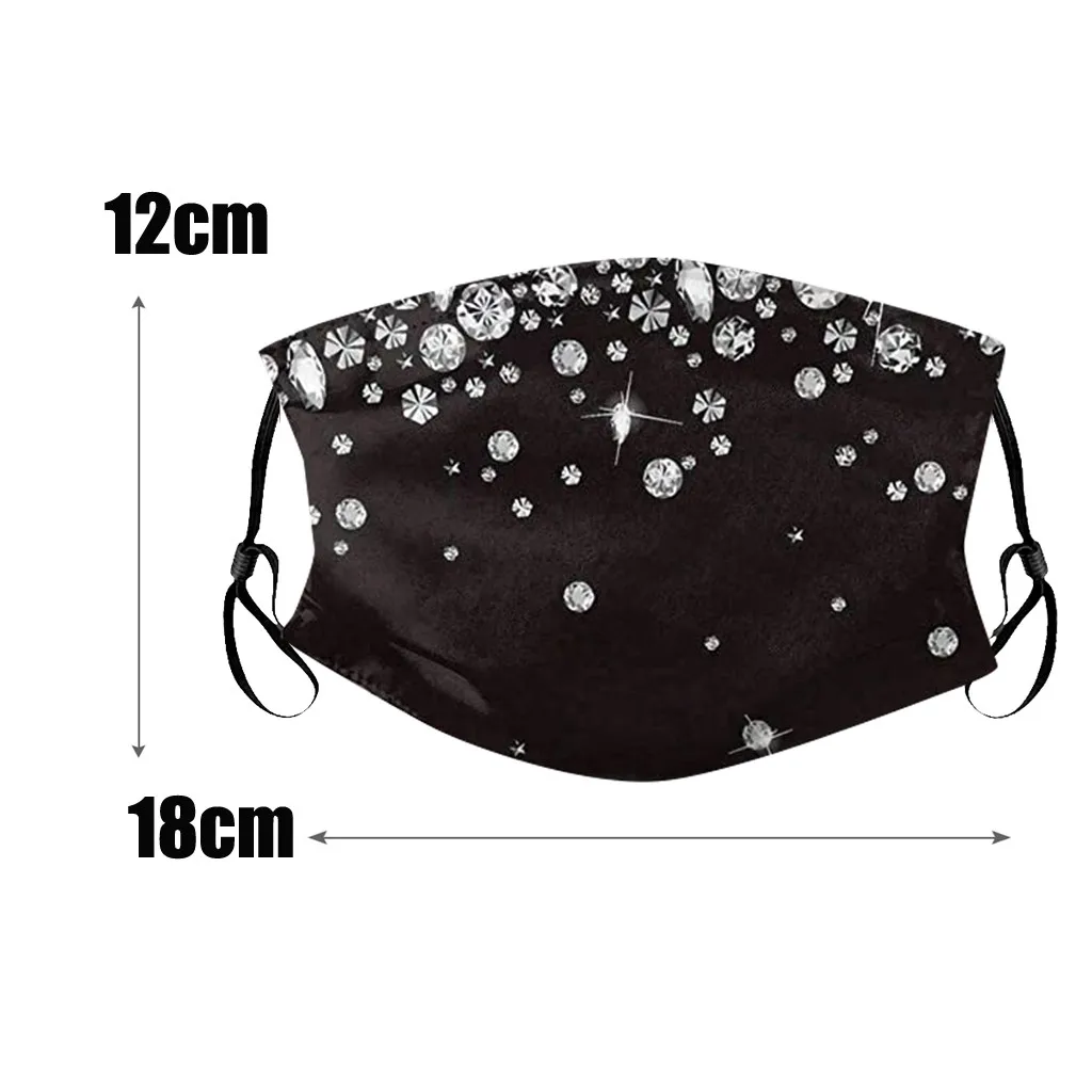 

Bling Diamonds Print Mouth Mask Face Cover Pm2.5 Anti--dust Face Cover Mask Activated Carbon Filter Windproof 2pc Masks Masque