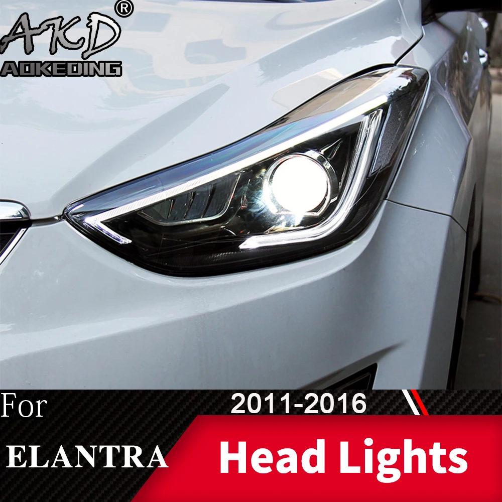 

AKD Head Lamp for Elantra LED Headlight 2011-2016 Headlights Elantra DRL Turn Signal High Beam Angel Eye Projector Lens