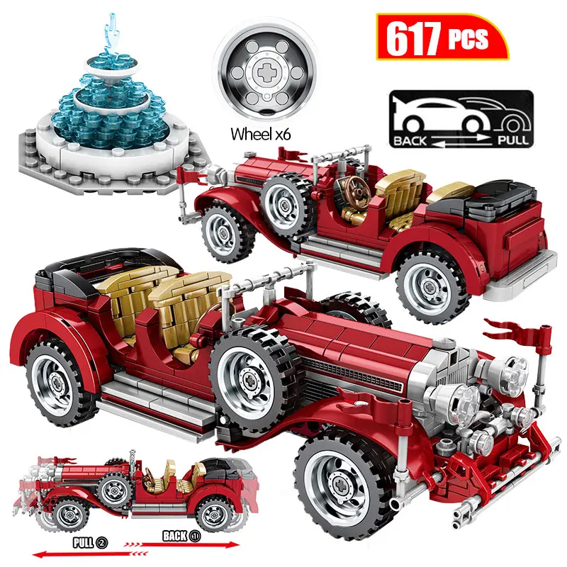 

617Pcs Classic Car Building Blocks For Technical Mechanical Vintage Roadster Vehicle City Models Bricks Toys For Boys