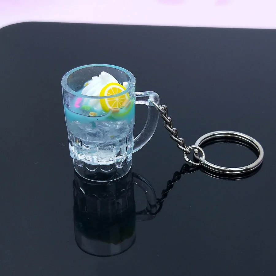 Blue Acrylic Cute Keychain Ice Cream Pearl Milk Tea Drink Bottle Keyring Bag Pendant Couples Women Men Girl Gift Trinket Dropshipping - Цвет: Blue