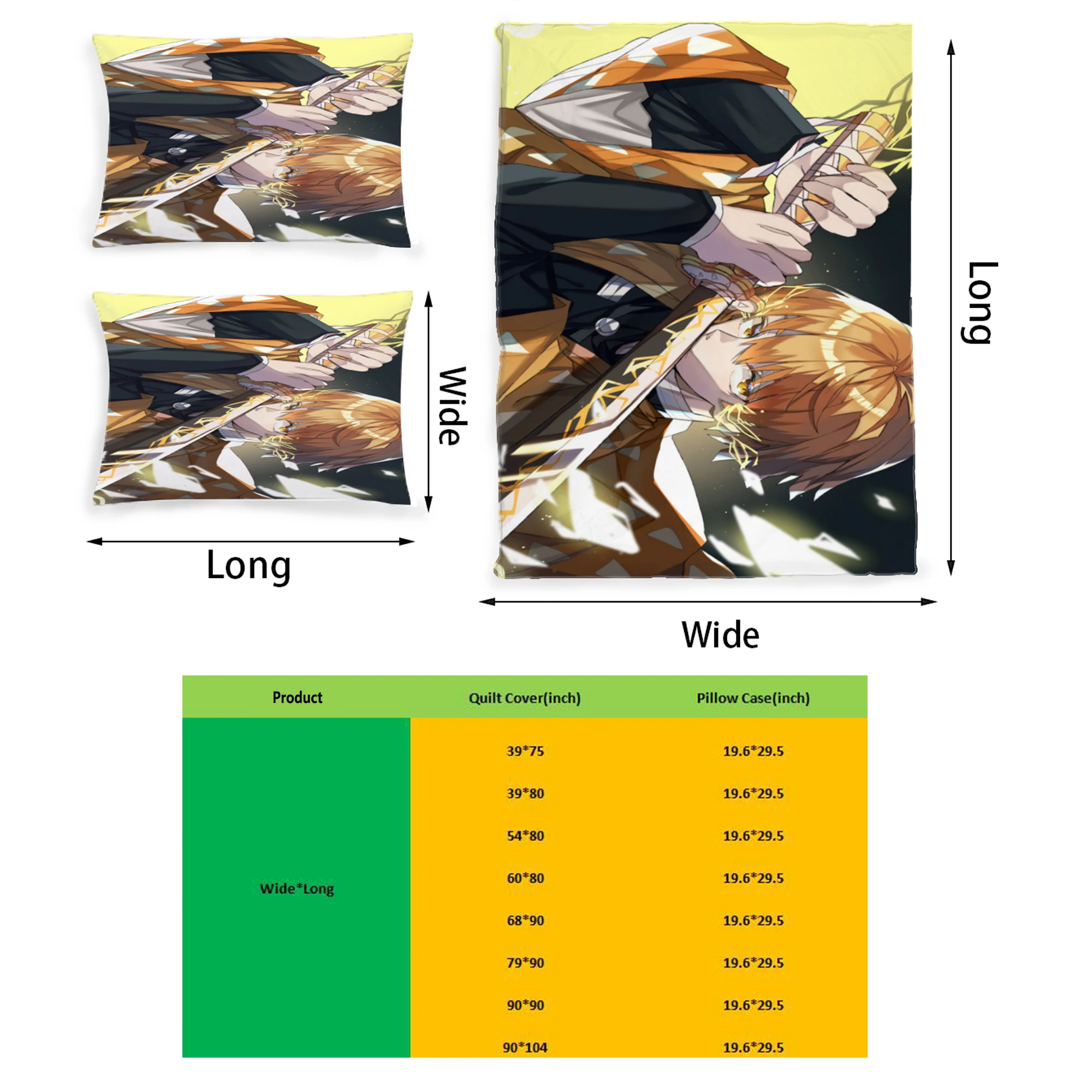 

Demon Slayer Anime Graphic Printed Bedding Set Pattern Printing Polyester Quilt Cover Set 3 Pieces Quilt Cover Pillow Cover Set