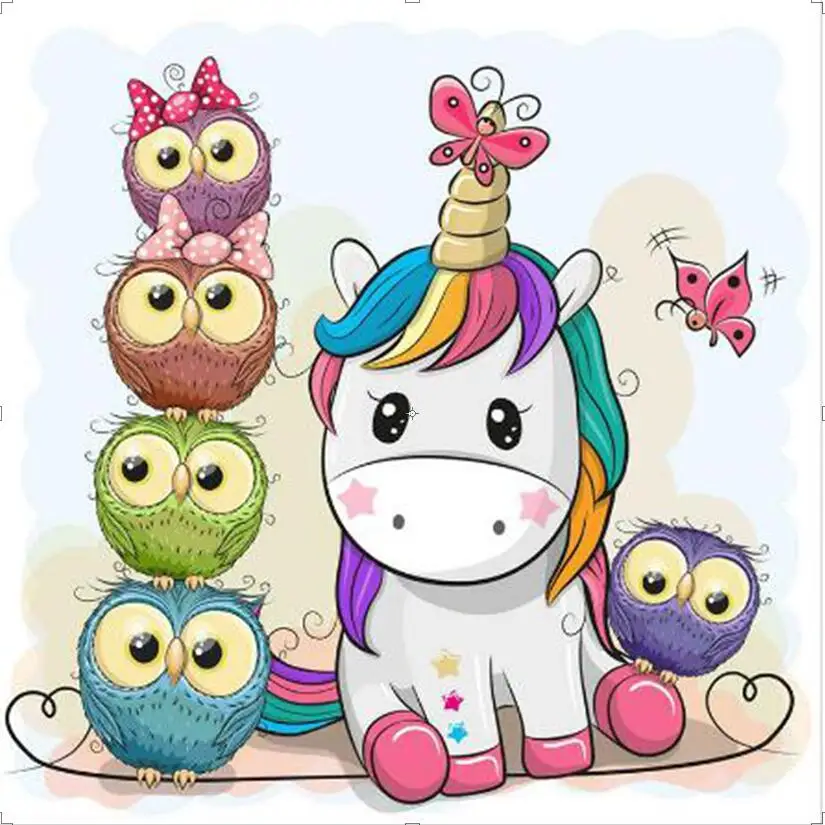 Алмазная 5D картина сделай сам вышивка крестиком 2019 розовые единороги и сова