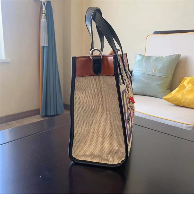 Women Bags Canvas Patchwork Embroidery Purse Shoulder Bags Handbags Tote Braccialini Style Handmade Art Cartoon Perfume Girl