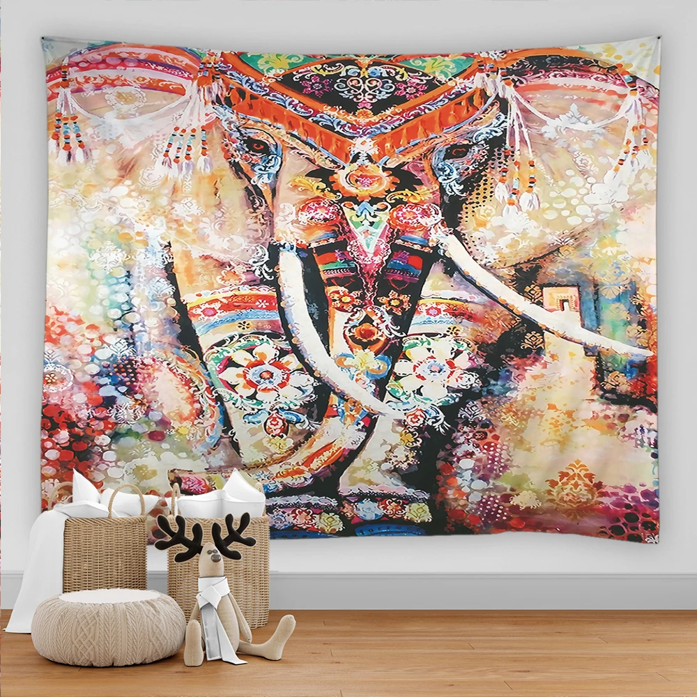 

Яркий индийский гобелен в виде слона, Настенный декор в стиле бохо, психоделический хиппи, гобелен, мандала, Настенный Ковер