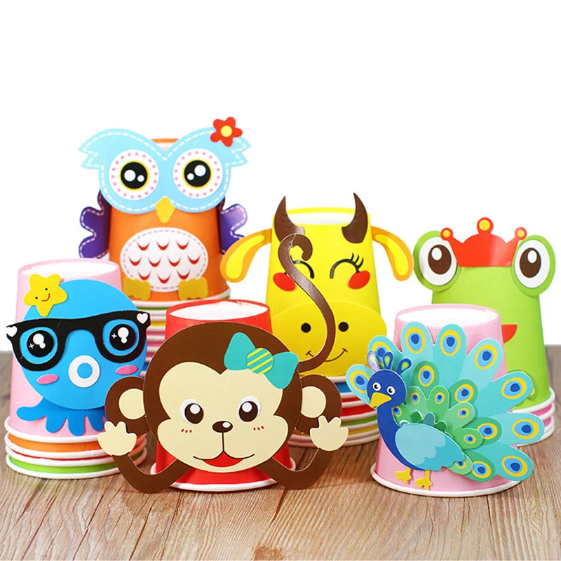 

12pcs Children 3D DIY handmade paper cups sticker material kit Whole set Kids kindergarten school art craft educational toys