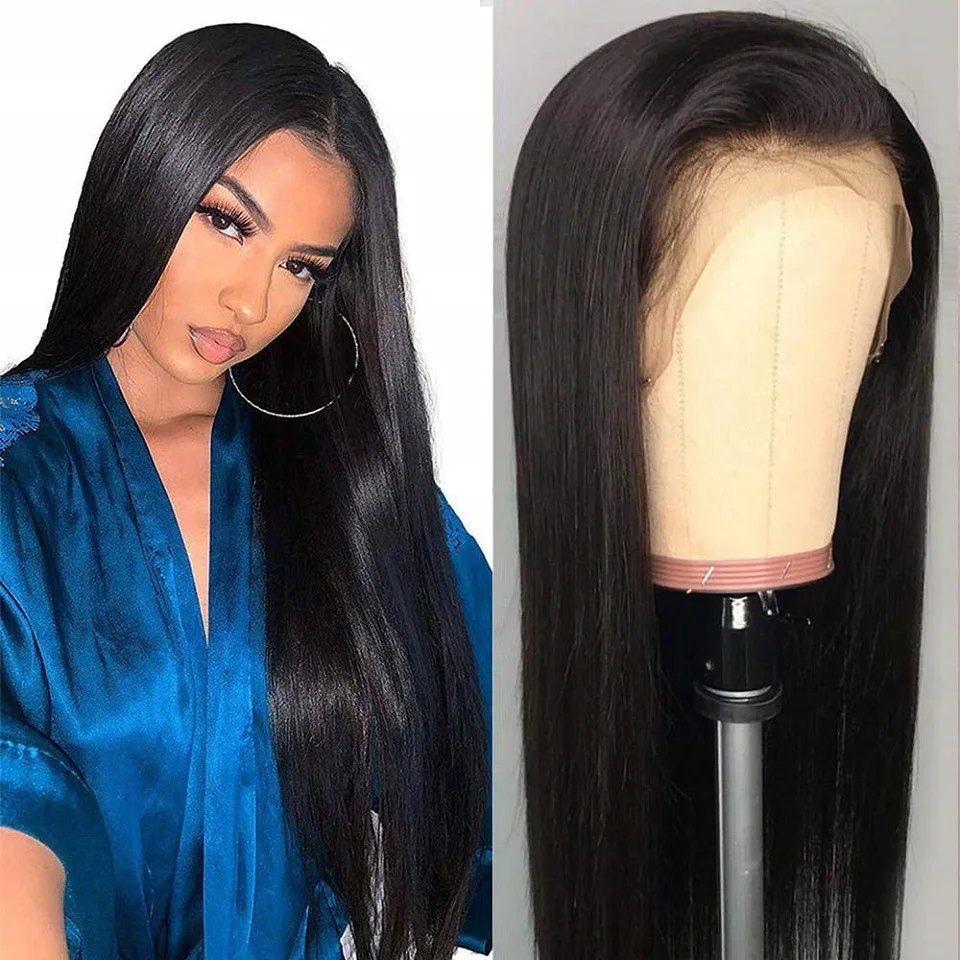 B4U Lace Front Human Hair Straight Hair Wig 13X4 Transparent Lace Frontal Wigs Remy Hair Brazilian Straight Lace Closure Wig