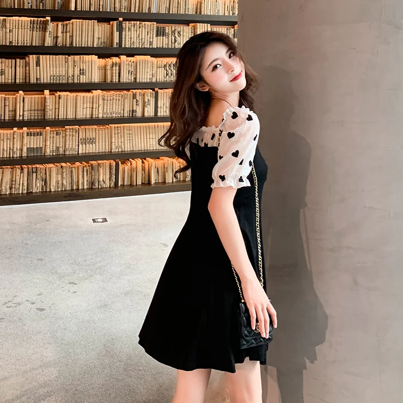 COIGARSAM Women dress Polka Dot Patchwork Every Child Should Have A Little Fairy French Niche Dresses Black 005 | Женская одежда