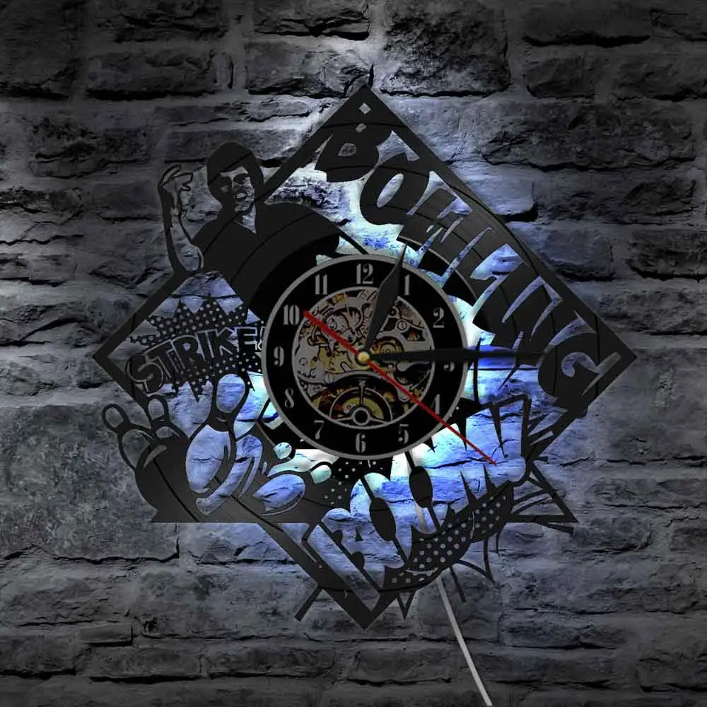 Боулинг Декор клуб настенные часы Боулер Страйк игрок в боулинг Винтаж виниловая