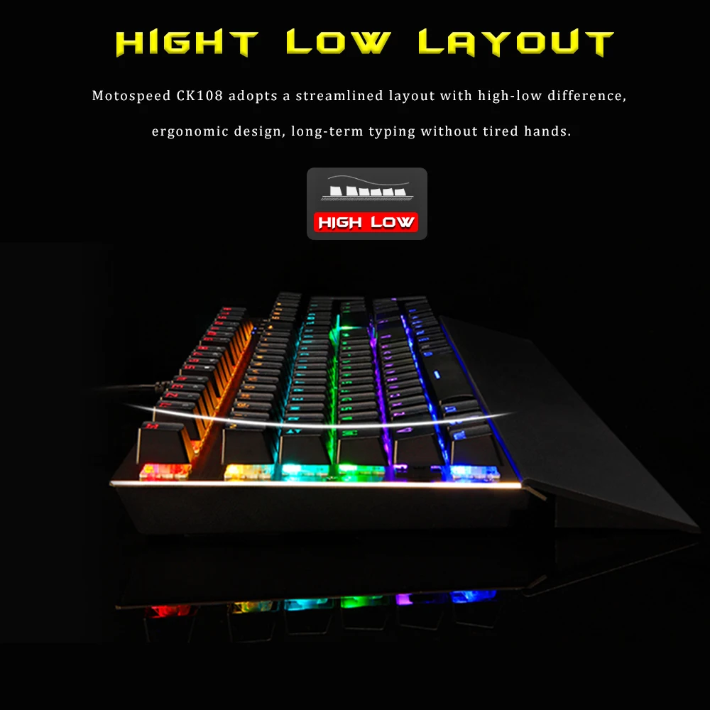 motospeed ck108 104 keys gaming keyboard blue switch rgb backlit ergonomics design usb wired keyboard russian portuguese free global shipping