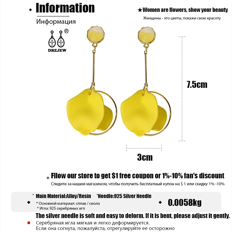 Женские серьги подвески DREJEW оранжевые розовые синие желтые серебряные сережки 925