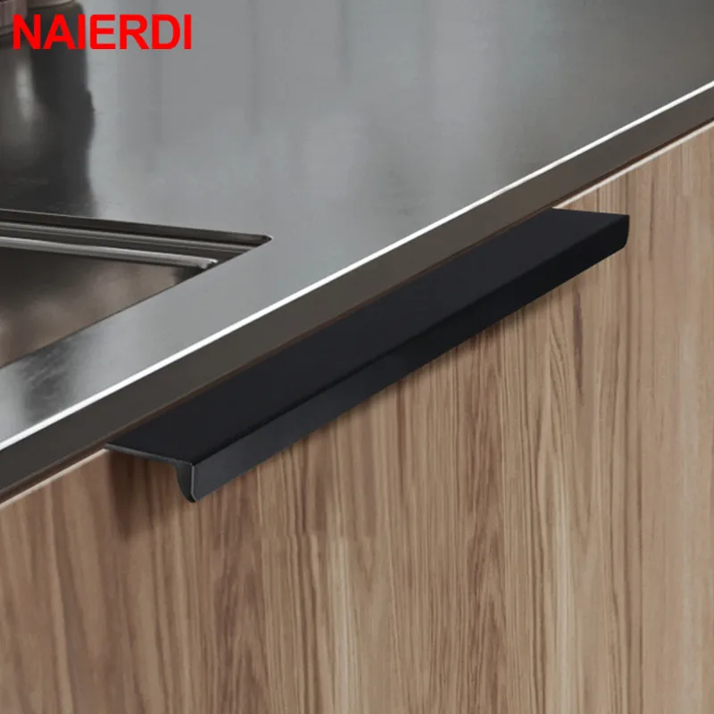 

NAIERDI Zinc Alloy Hidden Cabinet Handles Kitchen Cupboard Pulls Silver Drawer Knobs Bedroom Door Furniture Handle Hardware