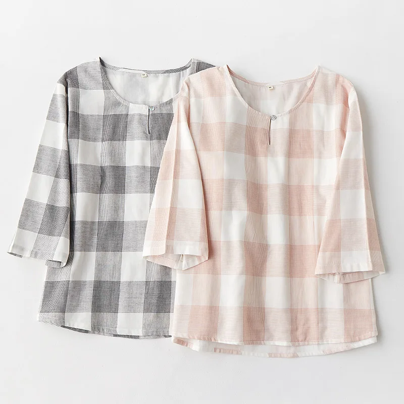 

Женский клетчатый хлопковый пижамный комплект из 2 предметов рубашка и брюки костюм для сна Женская домашняя одежда Повседневная Домашняя ...