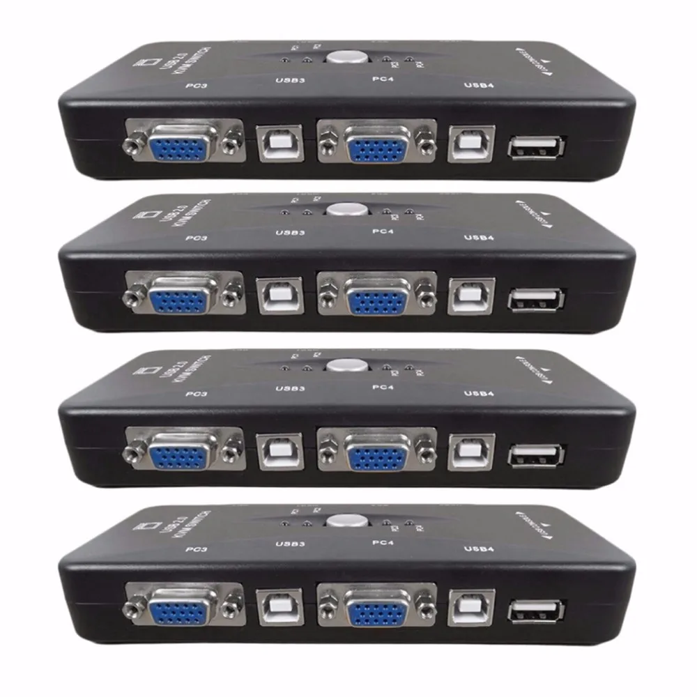 4 Port hub USB 2.0 KVM VGA/SVGA Switch Box Adapter Connects Printer Intelli keyboard Mouse Computers Use 1 monitor New arrival | Компьютеры