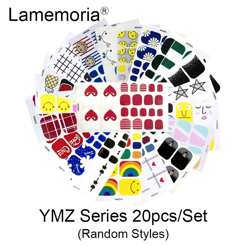 YMZ Series 20pcs 20 шт./компл. 22 Советы Предварительно разработанные стикеры на ногти полное покрытие Водонепроницаемый Стикеры обертывания щипчики для ногтей DIY ноги аксессуары выбирается случайным образом - Цвет: YMZ Series 20pcs