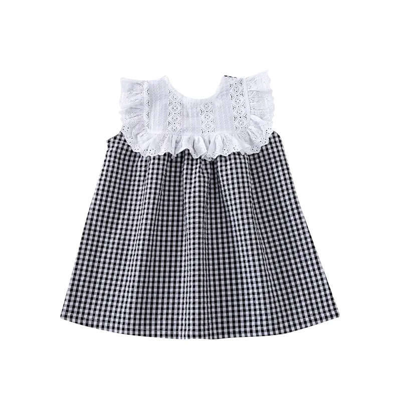 

WLG Kids Dresses for Girls Summer Plaid Sleeveless Lace Dress Baby Girl Casual Clothes for 1-5 Years