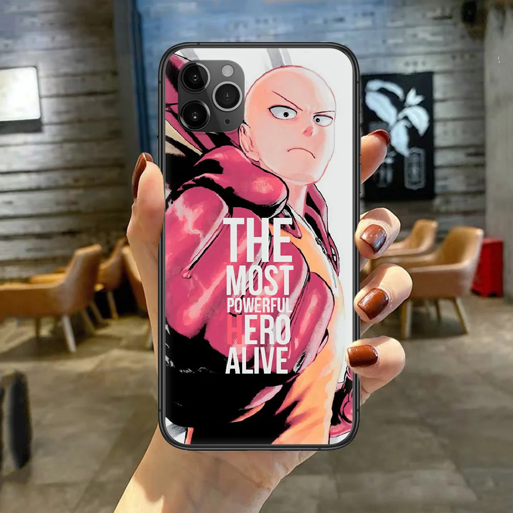 

One Punch Man Anime Phone Case Cover For Iphone 5 5S 6 6S PLUS 7 8 11 12 Mini X XR XS PRO SE 2020 MAX black Prime Pretty Hoesjes