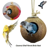 bird finch parrot nest natural coconut shell hanging chain cage toys swing house birds nest supplies