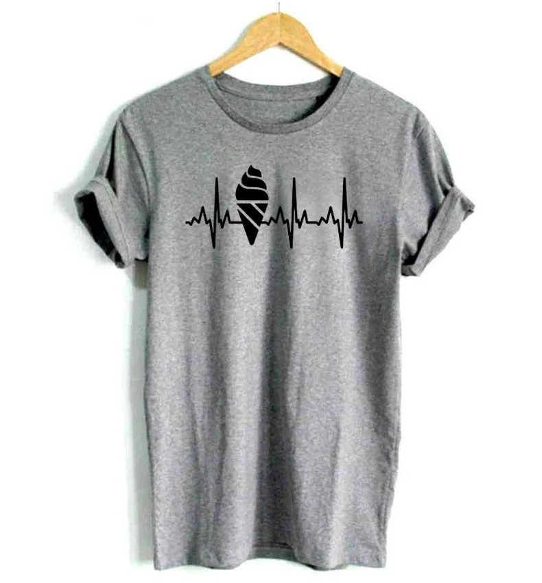 

Women T Shirt Ice Cream Heartbeat Print Tshirt Women Short Sleeve O Neck Loose T-shirt Ladies Causal Tee Shirt Clothes