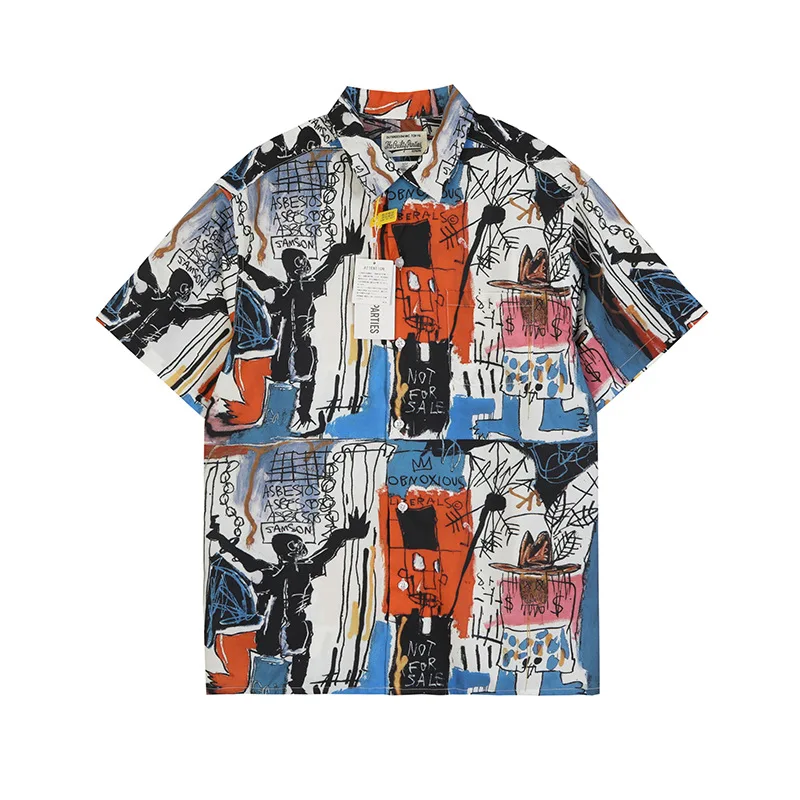

Wacko Maria 21SS BASQUIAT HAWAIIAN SHIRT Hawaiian Graffiti Shirts Fashion Beach Style Top Tees Loose Casual Clothing