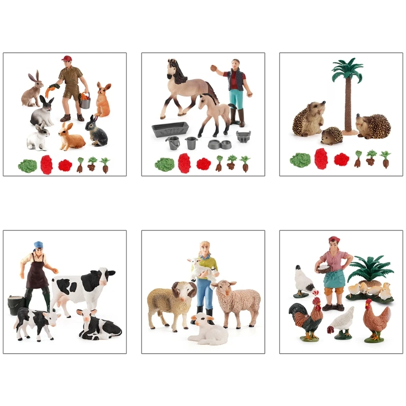 

Simulation Zoo Animals Model Chicken Cow Poultry PVC Figures Sand Table Toys Q6PD
