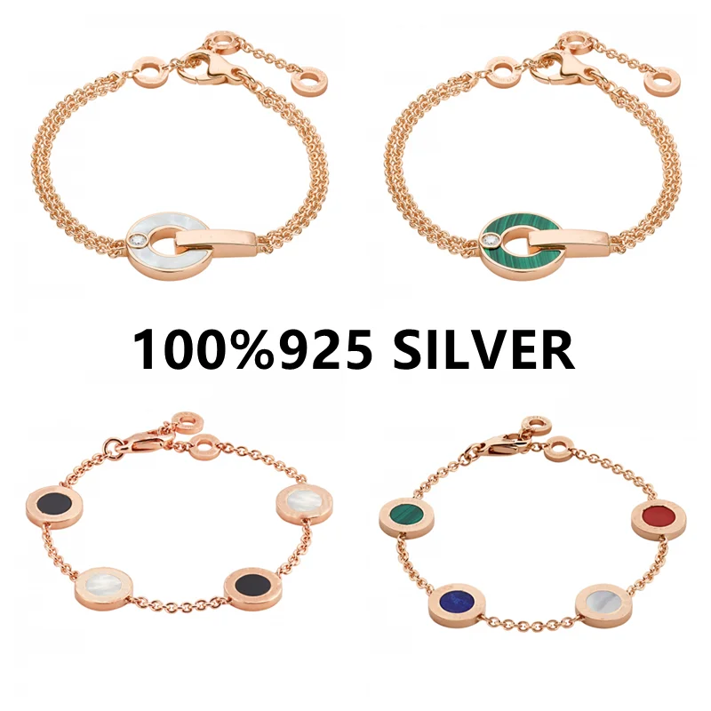 

925 Sterling Silver Fashion Boutique Bracelet Original Logo Women's Jewelry Franc Full Rhinestone Bvl Bracelet Charm Jewelry