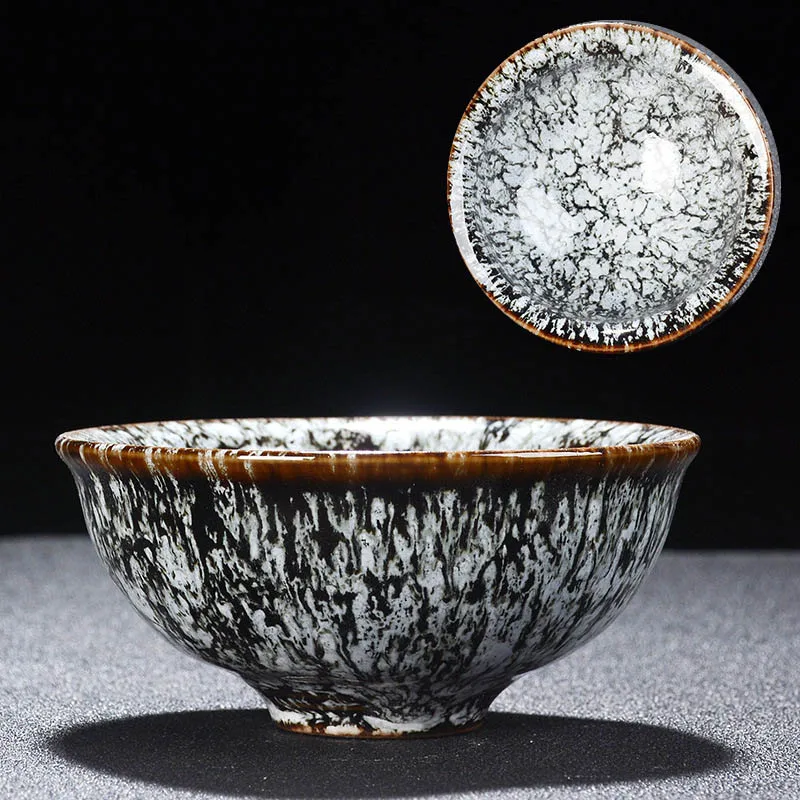 

2 pcs Temmoku glaze tea cup,art teacup Build kiln ceramic cup Teacup,Chinese Jingdezhen Starry sky tea set Beautifully artwork