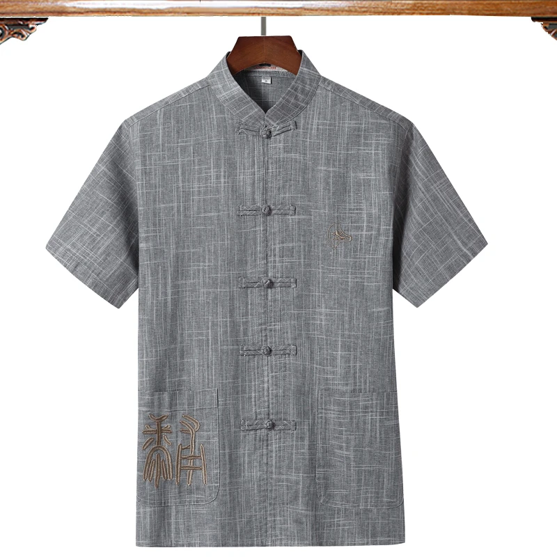 A light gray Традиционный китайский мужской костюм Тан хлопковые рубашки Одежда Кунг-фу костюмы мужская блузка рубашка hanfu форма для кунгфу - Цвет: A light gray