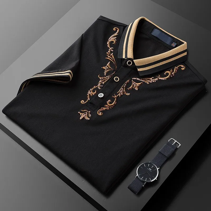 

New Summer Male T-shirts High Quality Short Sleeve Sequin Embroidery Casual Mens T-shirts Fashion Slim Fit Man T-shirts 3XL