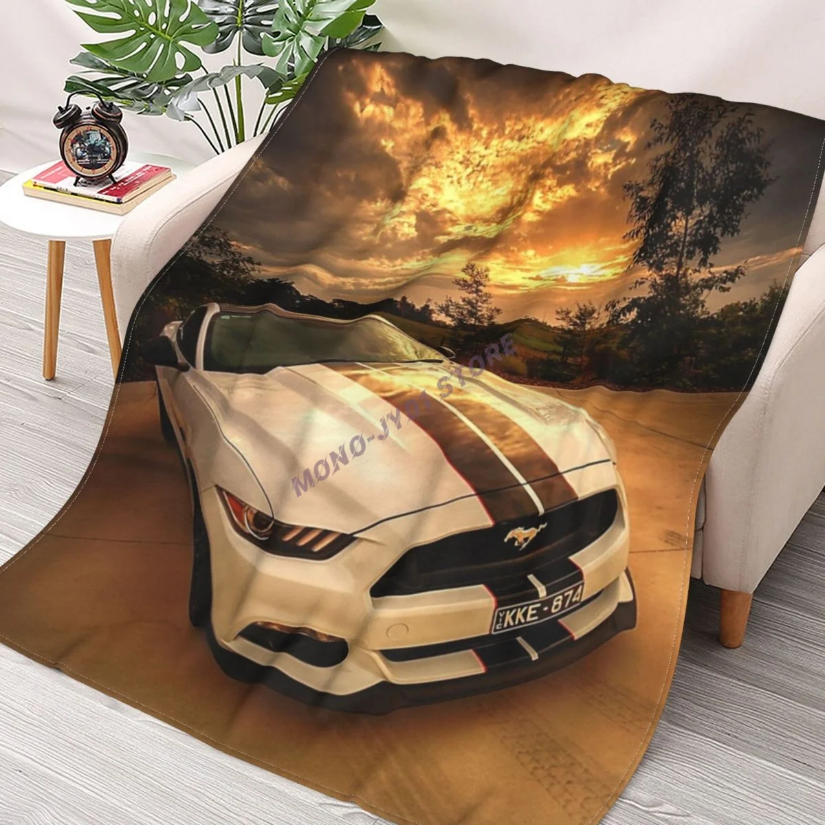 

A Ford Mustang Sunset Throw Blanket Sherpa Blanket cover Bedding soft Blankets