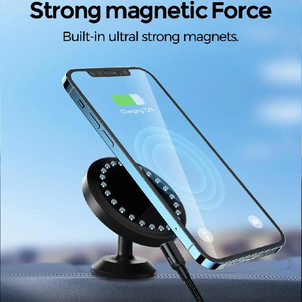 

1pc 15W Magnetic Wireless Charger Qi Wireless Car Charger For Iphone 12 360 Degree Rotation Wireless Car Chargers Holder