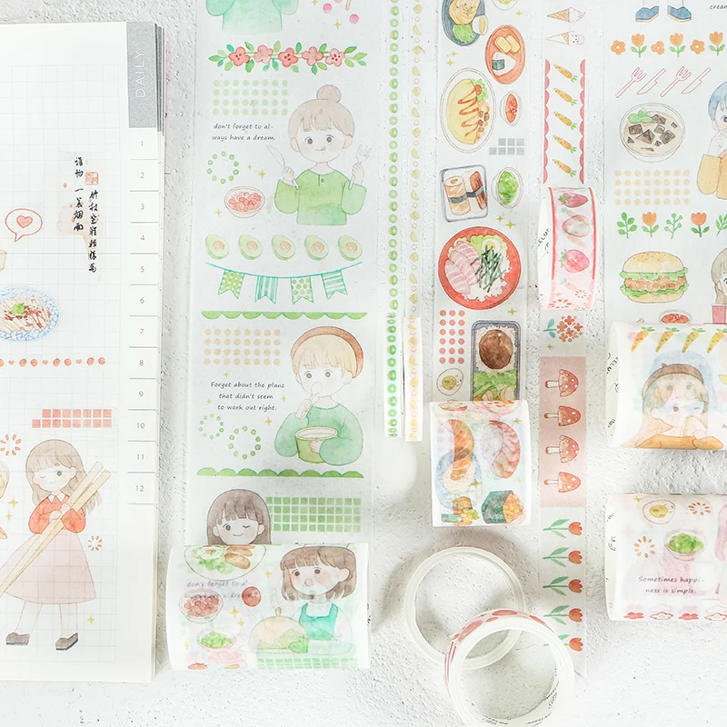 6 шт/партия милые вкусные продукты девушка бумага маскировки васи клейкие ленты