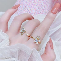 korea 14k plated gold bee love bear rings opening bling aaa zircon exquisite luxury women rings elegant romantic couple rings