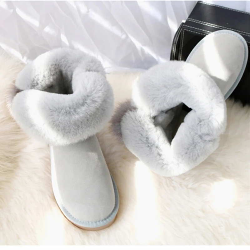 New Winter Sheepskin Boots Wool Fur Snow Mid Calf Sweet Fox Ball | Обувь
